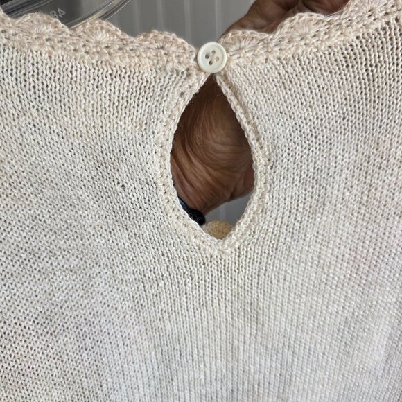 Susan Bristol 1991 Large Knit Top Hand Embroider Floral Keyhole Beige Deadstock - Picture 5 of 8